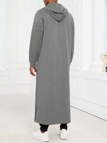 Muslim Men's Black Hooded Robe, Suitable For Prayer, Vacation, Casual Daily Wear, Lightweight Sports, Comfortable Fabric - Grey - View 5
