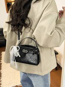 Mini Niche Design Square Bag, New Arrival High-End Commuter Handbag, Fashion Versatile Shoulder Crossbody Bag - Black - View 3