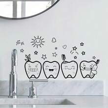 1pc 2D 20*30cm (7.87inch*11.41inch) Funny Tooth Wall Sticker, Simple Tooth, Toothbrush, Heart, Star Bathroom Mirror Sticker - one-size - View 1