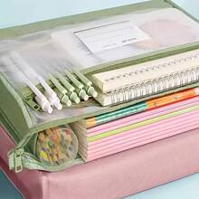 1pc A4 Double Layer Zipper File Folder, Transparent Front For Easy Identification, Secure Zipper Closure, Ideal For Office/School - Fits A4, Letter Size, Space-Saving Storage Solution - Storage Bag - View 12