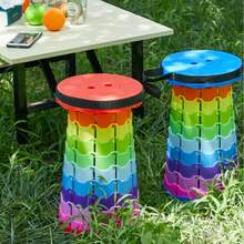 Outdoor Rainbow Portable Folding Stool, Plastic Foldable Chair, Travel & Queuing Chair, Fishing Stool, Adjustable & Telescopic - Multicolor - View 6