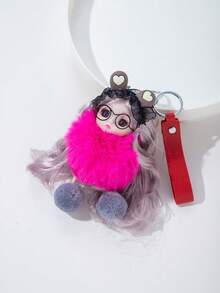 1个仿毛皮粉色娃娃吊坠，PVC材质钥匙扣挂件，适用于钥匙、背包、车钥匙 - 彩色 - 查看 11