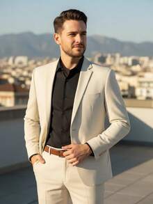 Men's Microfiber Gabardine Tailored Suit - Màu be - Xem 5