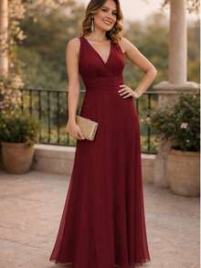 Long Party Dress With Chic Luxurious Terracotta Scarf. - Redwood - View 3