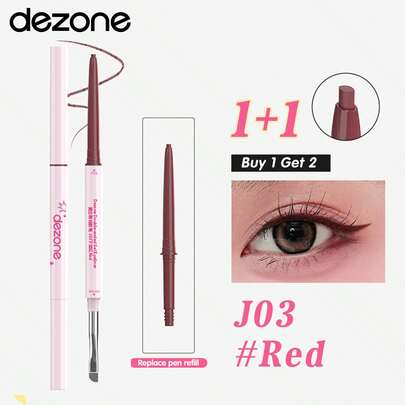 DEZONE 二合一眼线笔套装，含替换笔芯，红棕色，适合节日和日常妆容，可作为送给女朋友的礼物。