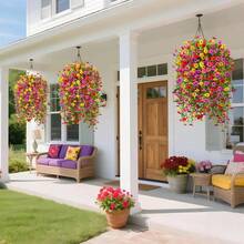 1pc Artificial Eucalyptus Hanging Flower Plant, UV-Resistant Silk Wisteria Vine Decor For Outdoor Celebration, Graduation, Wedding, Party, Home, Office, Porch, Garden, Wall, Spring/Summer - Red + Yellow + Purple - View 6