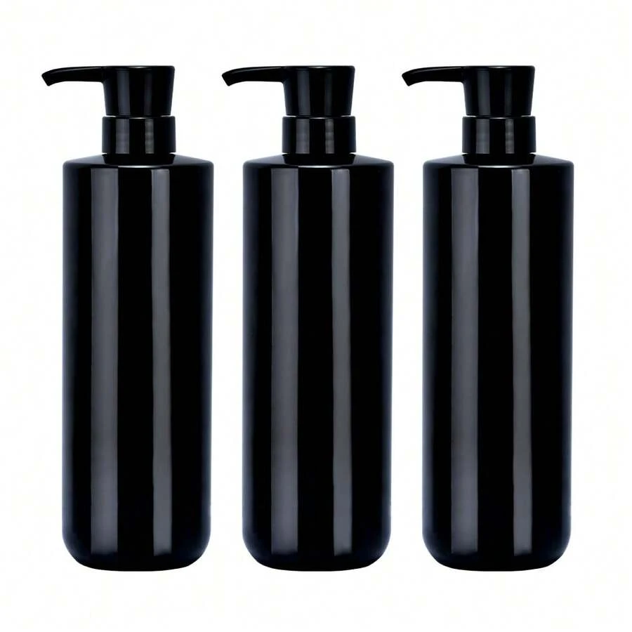 3 chai nhựa đen tái sử dụng đựng sữa tắm dạng bơm, bình đựng xà phòng, chai dung tích lớn có thể tái sử dụng, dụng cụ và phụ kiện phòng tắm. - Phong cách đen thuần túy - Xem 1