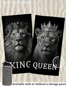 2条/1条黑白狮子情侣沙滩巾，超柔软微纤维沙滩巾 - 速干、轻便，是游泳、健身和瑜伽的理想之选 - 完美的旅行伴侣，健身房毛巾。趣味设计，速干面料，超大尺寸沙滩巾，情人节礼物，送给伴侣的最佳礼物。 - 彩色 - 查看 12