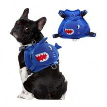 Shark Pattern Dog Backpack Harness, Anti-Pulling Dog Backpack With D-Ring, Suitable For Small And Medium Dogs, Adjustable Chest Strap Backpack For Travel, Camping, Hiking - Blue - View 9