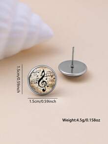 1 Pair Elegant Music Note Symbol Design 316 Stainless Steel Round Stud Earrings, Vintage Minimalist Style Suitable For Women's Daily Wear And Gift, Graceful Minimalist Jewelry Earrings Suitable For Women's Daily And Holiday Wear - Champagne - View 5