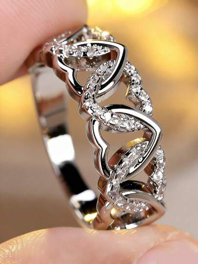 1 pieza Anillo elegante y exquisito con forma de corazón hueco para mujeres, adecuado para bodas, aniversarios, regalos del Día de San Valentín, uso diario