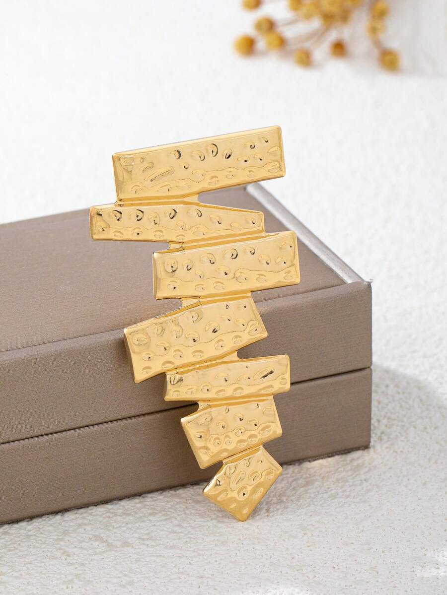 1 pieza Broche geométrico contemporáneo apilado en dorado - Adecuado para eventos formales y prendas exteriores - Dorado - Ver 1