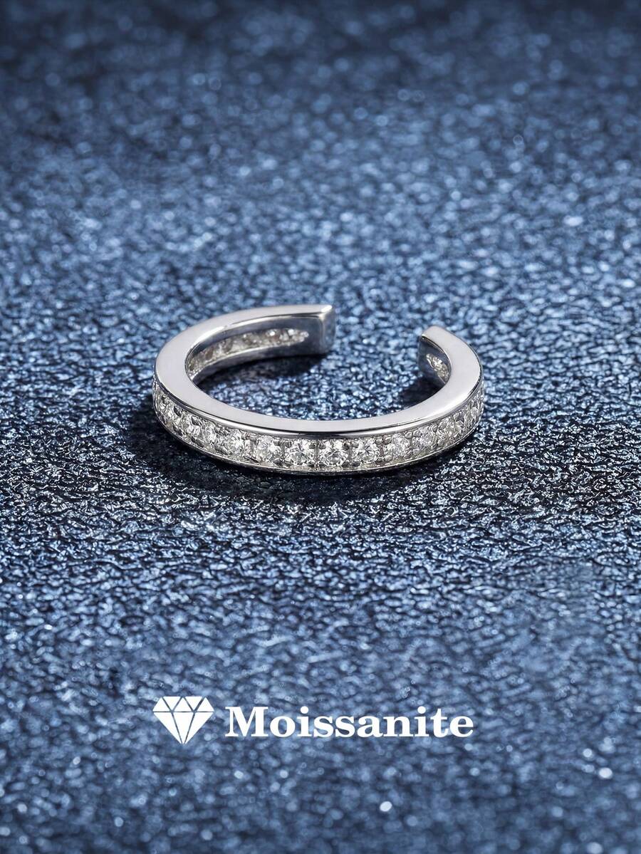 1 đôi bông tai kẹp hình bán nguyệt bằng bạc Sterling 925 đính đá Moissanite, mạ vàng 18K, thích hợp đeo hàng ngày, dự tiệc, kỷ niệm, ngày Valentine, đám cưới, trang sức cô dâu. - Bạc - Xem 1