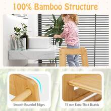 COSTWAY Toddler Standing Tower, Bamboo Kids Kitchen Step Stool With 4-Level Adjustable Height, Safety Rails And Anti-Tip Feet For 18+ Months, Natural - Apricot - View 8