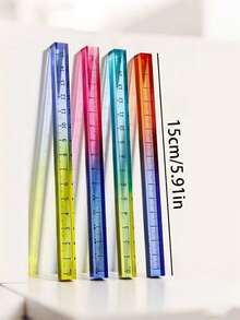 1pc Gradient Square Ruler, Transparent Multicolor Protractor, Regla, Suitable For Geometry, Drawing, Office, And Study - Smooth Surface, Precise Measuring Tool, Escuela, Geometric Drawing Tool, Rich Design, Transparent Reglas Material. - A - View 7