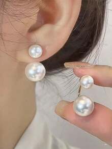 French Luxury Pearl Stud Earrings For Women Minimalist High End Design Hypoallergenic Gift For Her - trắng - Xem 2