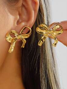 女士厚金几何纹理耳环套装，时尚简约海洋风耳钉，夏季海滩度假礼物，配饰 - 彩色 - 查看 4