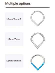 1 Piece Of Nose Piercing Jewelry With Teardrop Shaped Inlay. Stainless Steel Material. Septum Jewelry. Body Piercing Accessories, Including Earrings/Nose Rings/Lip Rings And Gold Earrings. Suitable For Daily Life, Summer, Gatherings, Halloween, Dates, Valentine's Day, Easter, Christmas, Graduation Season - Silver - View 7