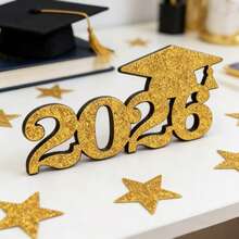 1 Set Of Confetti, 2026 Graduation Ceremony Table Decoration Confetti, Golden Wooden 2026 Star-Shaped Paper Confetti, Suitable For Graduation Season Party Decoration. - View 7