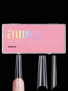 AILLSA 240pcs Elongated Coffin Boxed Acrylic Nail Tips , 12 Sizes Frosted Acrylic False Nail , Suitable For Nail Salons And DIY Nail Art Press On Nails Or Nail Supplies - Clear - View 2