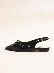 2026 New Black Flat Pointed Toe Bowknot Slip-On Sandals For Women - Black - View 2