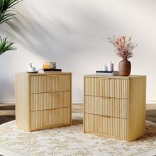 Classic Bedside Table With 3 Spacious Drawers – Unique Grooved Design, High-Quality Metal Handles & Quiet Runners – Sturdy Base – Oak - Oak Color - View 7