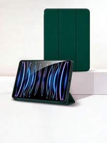 1个三折硅胶防震折叠平板电脑保护套，兼容iPad - 绿色 - 墨綠色 - 查看 2
