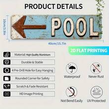 2D 复古“POOL”金属标牌，铝制装饰墙牌，尺寸 15.7x3.9 英寸，预钻孔方便悬挂 - 家居、厨房、农舍门廊哥特式风格墙面装饰，独特礼品，1 件装 - A - 查看 4