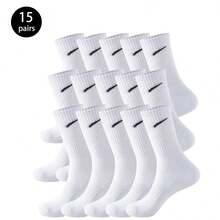 1/6/10/15/20 Pairs Men's White Solid Color Mid-Calf Breathable Versatile Socks - White - View 12