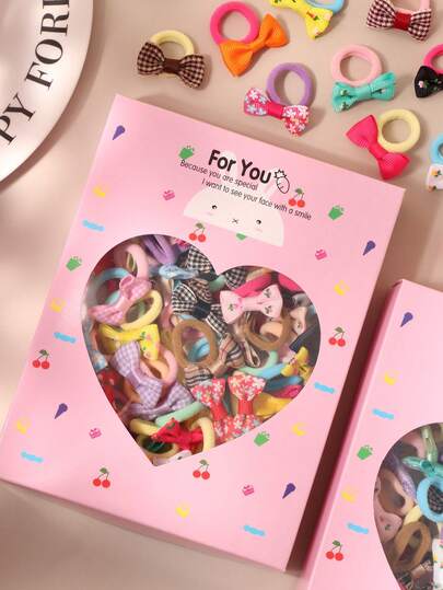 50/100pcs Cute Colorful Floral Plaid Bow Scrunchies, Elastic Hair Ties For Ponytail, Adorable Cartoon College Style Hair Accessories