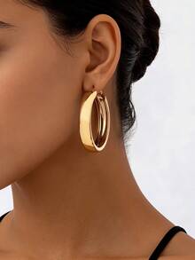 1 Pair Women's Minimalist Wide Double-Layer Gold Hoop Earrings, Elegant For Commuting And Party - Yellow Gold - View 1