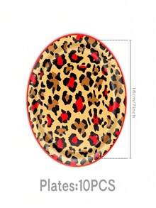 50 piezas Conjunto de suministros para fiestas con estampado de leopardo rojo-marrón - Platos, vasos y servilletas desechables de papel con patrón animal de moda, vajilla para fiestas, adecuado para fiestas de cumpleaños con tema retro para adultos y reuniones de estilo audaz, decoraciones con estampados elegantes, ideal para regalos y celebraciones en casa. - Multicolor - Ver 8
