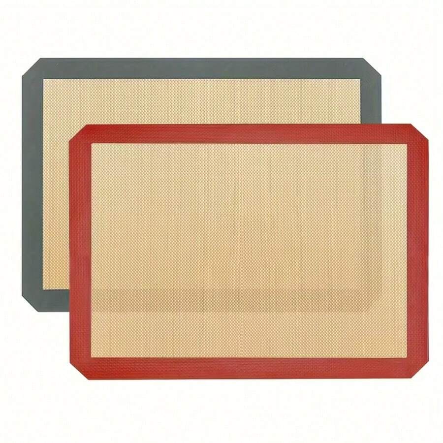 2 piezas Tapetes de silicona reutilizables para hornear - Forros antiadherentes para hornear - Suministros de hornear convenientes - Tapetes para hornear en el horno aptos para galletas, galletas con forma de animales, alitas de pollo, artículos esenciales de cocina, herramientas de hornear - - - Ver 1