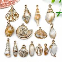 15/24个激光切割金色亚克力贝壳吊坠，带金色边缘，DIY首饰配件，适用于项链、手链、耳环 - 金色 - 查看 14