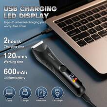 Hatteker 1pc 5W LCD Display Painless Hair Removal Device, Waterproof Shaver For Men's Body Hair Trimmer - Black - View 3