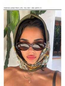 1pc Minimalist Printed Satin Scarf, New Spring Fashion Accessory Scarf, Suitable For Women, Can Be Used As A Waistband, Bag Decoration, Ribbon, Headband Or Scarf, An Ideal Choice To Enhance Your Overall Look. - 橄欖綠 - 查看 1