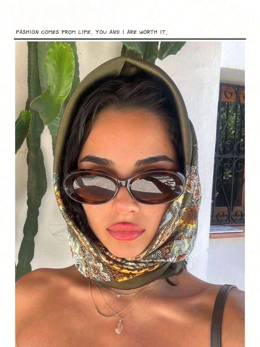 1pc Minimalist Printed Satin Scarf, New Spring Fashion Accessory Scarf, Suitable For Women, Can Be Used As A Waistband, Bag Decoration, Ribbon, Headband Or Scarf, An Ideal Choice To Enhance Your Overall Look. - 橄欖綠 - 查看 1