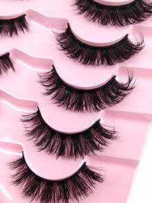 7 pares de pestañas postizas de visón falso de volumen, pestañas de ojo de gato naturales, pestañas postizas completas y voluminosas, extensiones de pestañas, artículos de viaje, herramientas de maquillaje, tiras de pestañas, pestañas, pestañas postizas - Negro - Ver 6