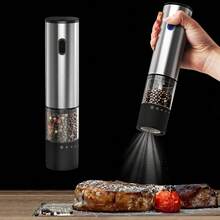 电动盐和胡椒研磨器套装 - 不锈钢迷你胡椒研磨器，盐和胡椒研磨瓶，研磨粗细可调，USB充电 - 銀色 - 查看 2