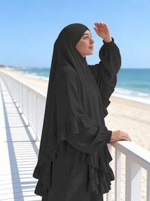 1 chiếc khăn trùm đầu Hijab, Abaya dành cho người Hồi giáo, thiết kế xếp ly ở gấu áo, kiểu dáng cổ điển, đa năng, phù hợp cho mặc hàng ngày và cầu nguyện. - Nhiều màu - Xem 17