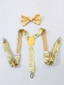 1set Sequin Suspender Bow Tie Set, Unisex Elastic Suspender Bow Tie Set - Multicolor - View 4