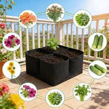 Chậu trồng cây nâng cao kiểu mới năm 2026, 4/8 ngăn thông gió, kiểu dáng hiện đại, chống chịu thời tiết, hình chữ nhật chống thấm nước, có cố định xuống đất, thích hợp trồng rau, hoa và thảo mộc, túi trồng cây lớn thoáng khí. - màu đen - View 3