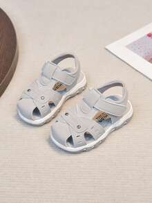 Boys' Summer Closed-Toe Sandals, Hook And Loop Closure Soft Sole Non-Slip Beach Shoes, Protective Toe Easy On/Off Casual Sandals, Versatile Children Shoes - Light Grey - View 6
