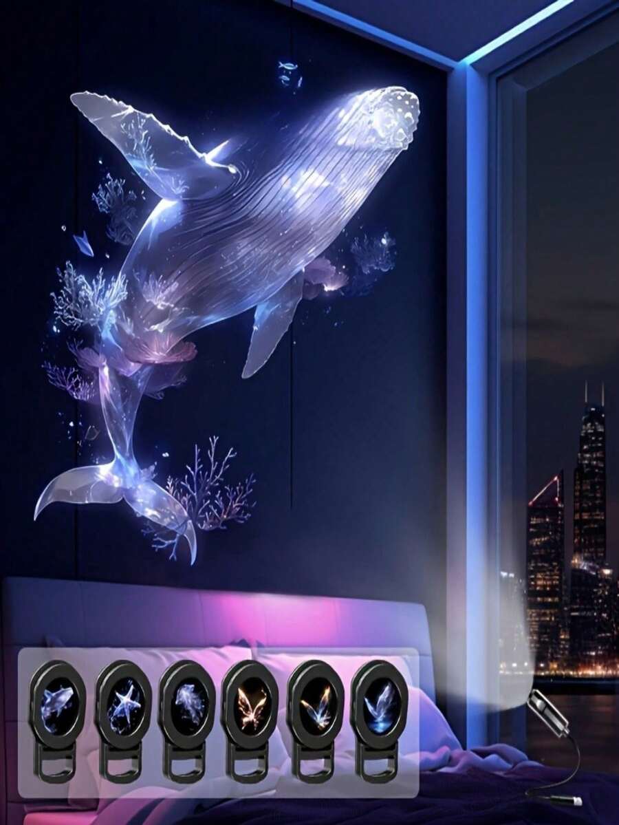 1 Set Mini USB Ocean Projection Lamp, LED Butterfly Projection Light, Including Whale/Jellyfish, Starfish, Butterfly Patterns, Starry Sky Projection Lamp, 360° Adjustable LED Ceiling Decor Light, Suitable For Baby Room Night Light, Home Atmosphere Lighting, Room Decor, Wall Decor, Gift - Multicolor - View 1