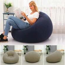 1pc Flocking Beanless Inflatable Lounge Chair - Multifunctional Portable Sofa With Round Single Design - Living Room, Office Lunch Break, Outdoor Picnic, Camping, And Relaxation Rosy Gray Purplish Blue - 藏蓝色 - 查看 6