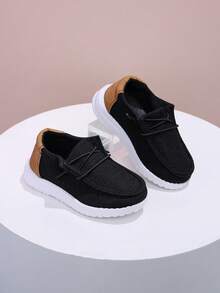 1 Pair Casual Commuting Wear-Resistant Fashionable Retro Breathable Slip-On Wide Toe Loafers, Children Flat Shoes - Black - View 2