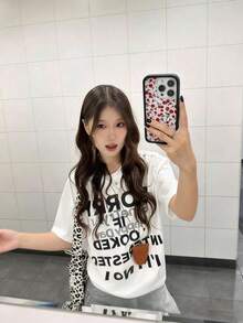 Women's Casual Round Neck Letter Print Loose Fit Short Sleeve T-Shirt, Versatile For Spring/Summer White - White - View 5
