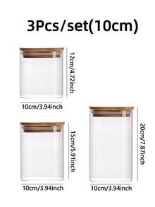 1pc Square Glass Jar With Bamboo Lid, For Spice Storage, Glass Kitchen Container With Lid, Glass Canister And Cover - Multicolor - View 10