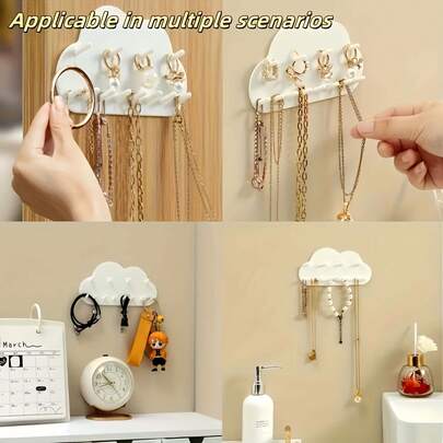 1 Cloud Shaped Jewelry Hook - Fashionable White Plastic Necklace Bracelet Storage Rack, Suitable For Bedroom, Living Room Or Bathroom Storage, Bedding Accessories | Cloud Design | Durable Plastic Material, Earrings, Keys, Home Decoration Jewelry Tower