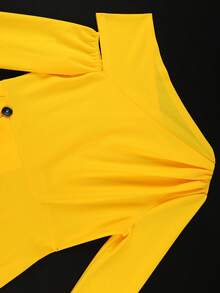 优雅女士黄色A字中长连衣裙，采用垂褶不对称领口和长袖设计，适合派对和晚宴等场合。 - 黃色 - 查看 5